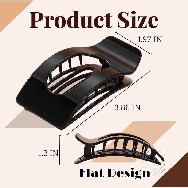 Drealoe 8 Pack Black Flat Hair Clips for Women – Large Glossy Rectangle No-Slip Claw Clips for Thick & Thin Hair, Strong Hold Square Hair Accessories for Work & Daily Styling - Image 2